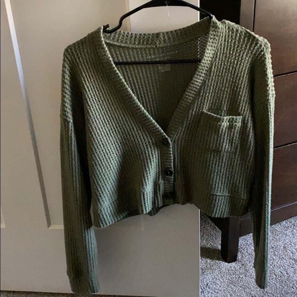 American Eagle Olive Green Cropped Sweatrr